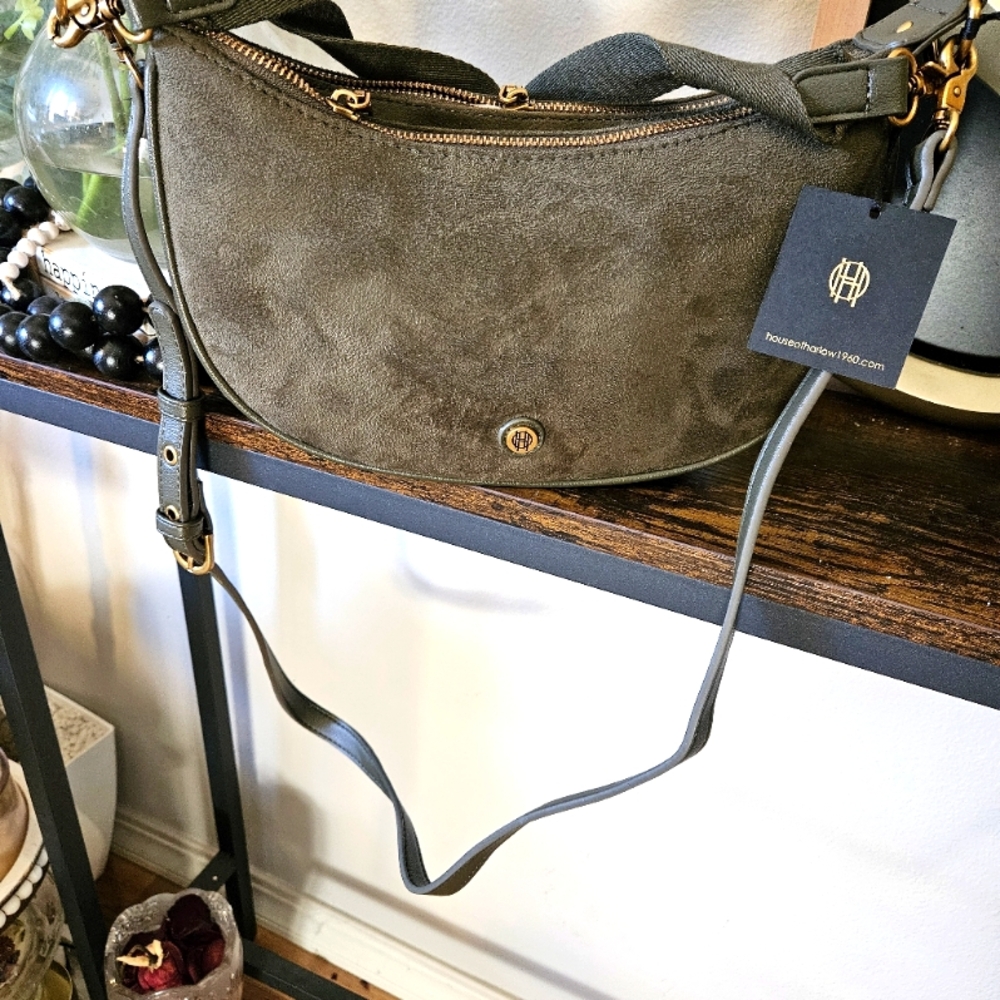 HOBO Suede Crossbody Bag in Olive Green